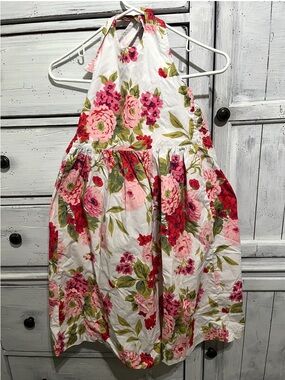 Girls Floral Halter Sundress in Pink & Red